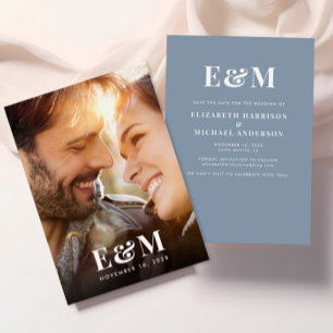 Moderne Monogram Initialen Foto Dusty Blue Save The Date