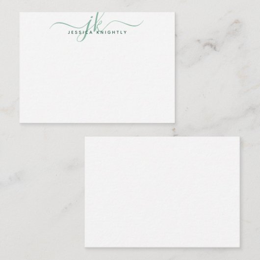 Moderne Monogram Initialen Het Manuscript Groene N Notitiekaartje (Voorkant / Achterkant)