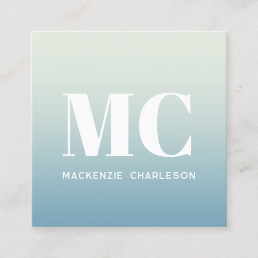 Moderne Monogram Initialen Naam Blauwgroen Groene  Vierkante Visitekaartje (Voorkant)