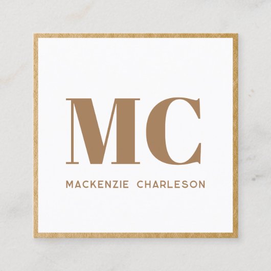 Moderne Monogram Initialen Naam Goud Ingelijst Vierkante Visitekaartje (Voorkant)