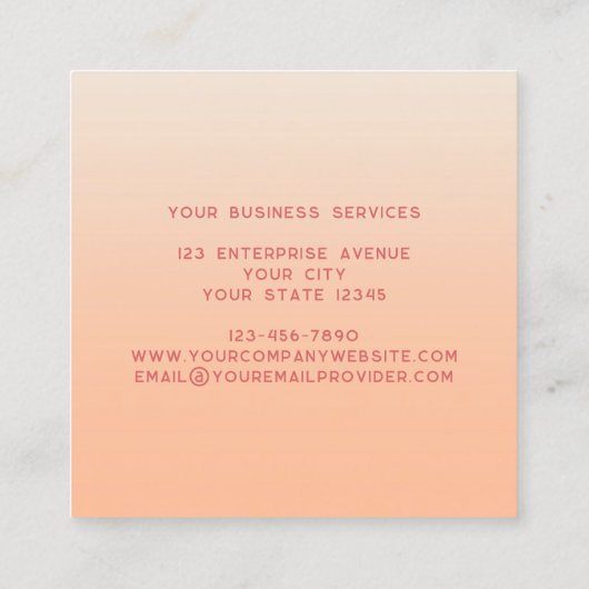 Moderne Monogram Initialen Naam Perzik Gradiënt Vierkante Visitekaartje (Achterkant)