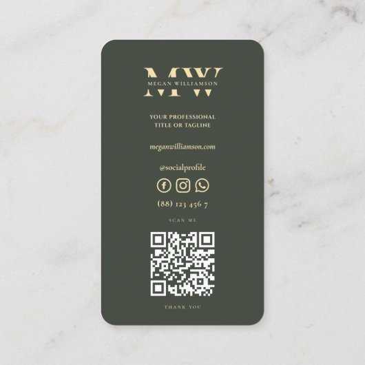 Moderne Monogram Initialen Professioneel Donkergro Visitekaartje (Achterkant)