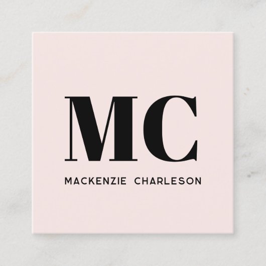 Moderne Monogram Initialen QR Code Blush Roze Vierkante Visitekaartje (Voorkant)