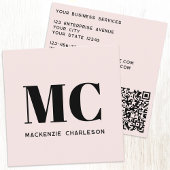 Moderne Monogram Initialen QR Code Blush Roze Vierkante Visitekaartje