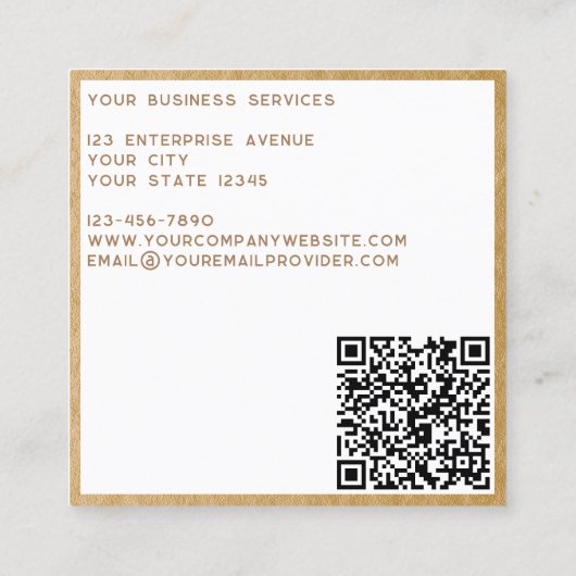 Moderne Monogram Initialen QR Code Goud Lijst Vierkante Visitekaartje (Achterkant)