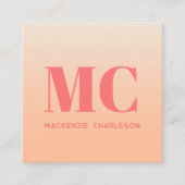Moderne Monogram Initialen QR code perzik gradiënt Vierkante Visitekaartje (Voorkant)