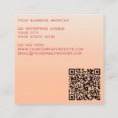 Moderne Monogram Initialen QR code perzik gradiënt Vierkante Visitekaartje (Achterkant)