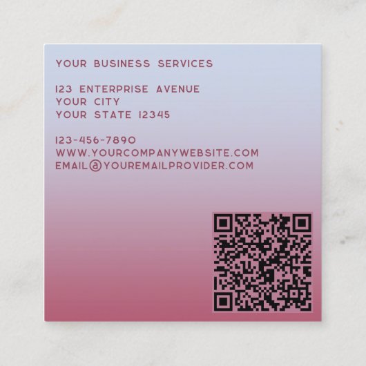 Moderne Monogram Initialen QR Code Roze Blu Gradië Vierkante Visitekaartje (Achterkant)
