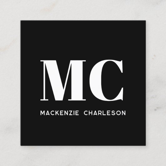 Moderne Monogram Initialen QR Code Zwart Wit Vierkante Visitekaartje (Voorkant)