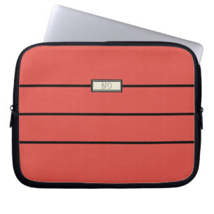 Moderne Monogram Initialen Rood Zwart Minimalistis Laptop Sleeve