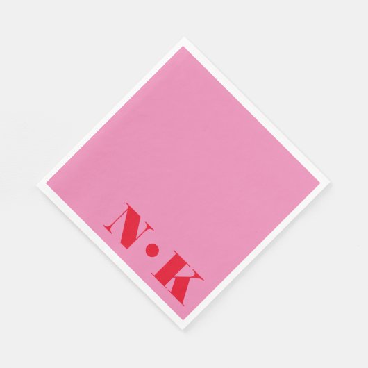 Moderne monogram Initialen Roze rode bruiloft Servet (Hoek)
