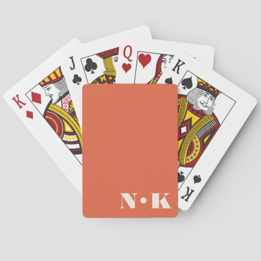 Moderne Monogram Initialen Sinaasappel Custom Wedd Pokerkaarten (Achterkant)