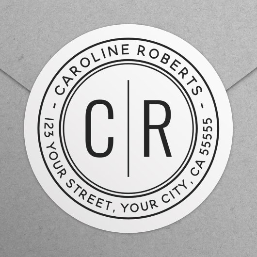Moderne monogram initialen wit retouradres ronde sticker