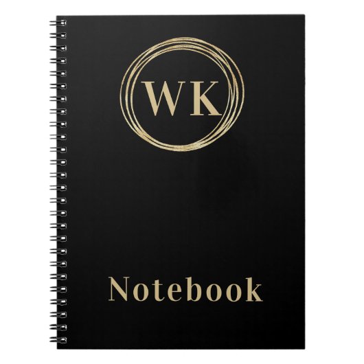 Moderne monogram Initialen zwarte gouden cirkels Notitieboek (Voorkant)