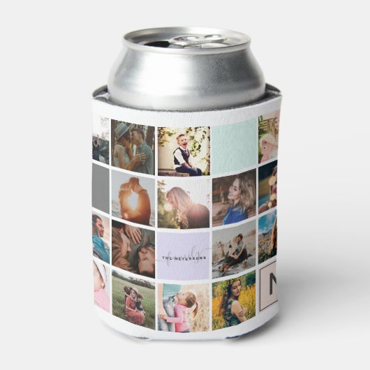 Moderne monogram je familie 16 foto-collage raster blikjeskoeler (Blikje Voorkant)