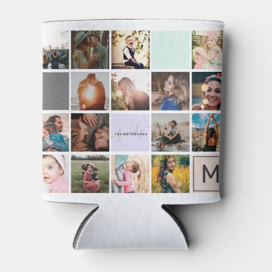 Moderne monogram je familie 16 foto-collage raster blikjeskoeler (Voorkant)