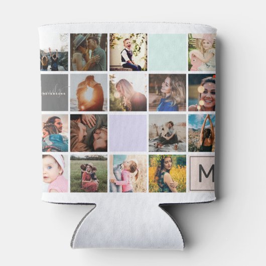 Moderne monogram je familie 16 foto-collage raster blikjeskoeler (Achterkant)