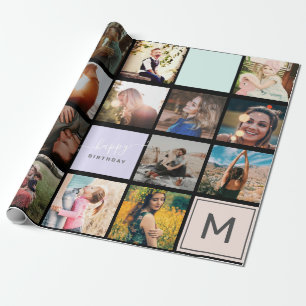 Moderne monogram je familie 16 foto-collage raster cadeaupapier