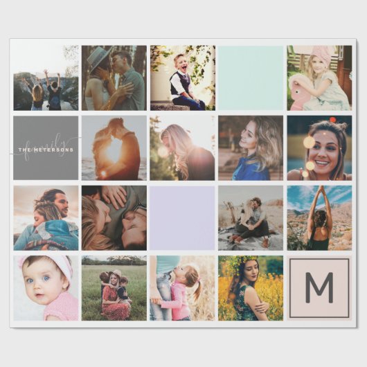 Moderne monogram je familie 16 foto-collage raster cadeaupapier (Vlak)