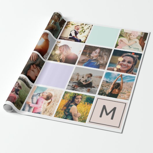 Moderne monogram je familie 16 foto-collage raster cadeaupapier (Uitgerold)