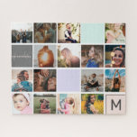 Moderne monogram je familie 16 foto-collage raster legpuzzel<br><div class="desc">Modern monogram je familie 16 foto's collage raster,  voeg je monogram,  familienaam en favoriete foto's toe!</div>