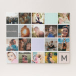 Moderne monogram je familie 16 foto-collage raster legpuzzel<br><div class="desc">Moderne monogram voor je familie 16 foto's collage grid,  perfecte verjaardag en kerstcadeau.</div>