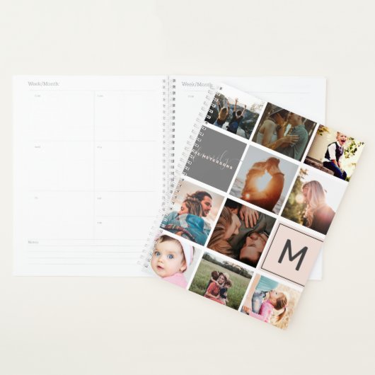 Moderne monogram je familie 16 foto-collage raster planner (Display)