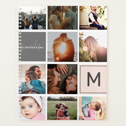 Moderne monogram je familie 16 foto-collage raster planner (Voorkant)