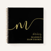 Moderne Monogram Kalligrafie Zwart Goud Schetsboek Notitieboek (Voorkant)