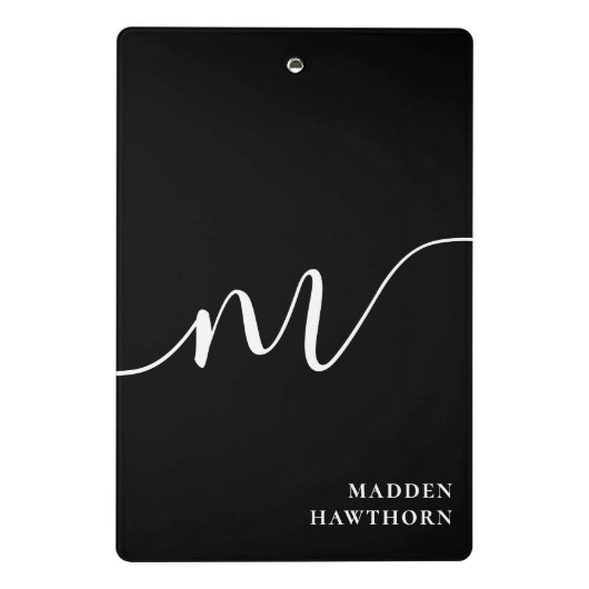 Moderne monogram kalligrafie zwart wit mini klembord (Achterkant)