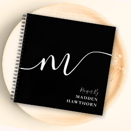 Moderne Monogram Kalligrafie Zwart Wit Recept Notitieboek