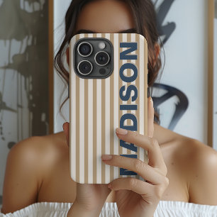 Moderne Monogram Kameel Gestreepte Bruiloftsdouche iPhone 16 Pro Max Hoesje