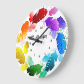 Moderne Monogram Kleurrijke Veren Stijlvol Grote Klok (Hoek)