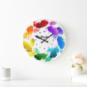 Moderne Monogram Kleurrijke Veren Stijlvol Grote Klok (Huis)