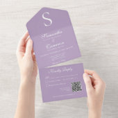 Moderne Monogram Lavender Paarse QR-code All In One Uitnodiging (Afscheurbaar)