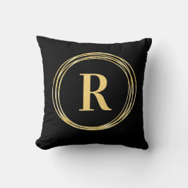 Moderne monogram Letter Initiaal Black Gold Circle Kussen
