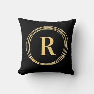 Moderne monogram Letter Initiaal Black Gold Circle Kussen