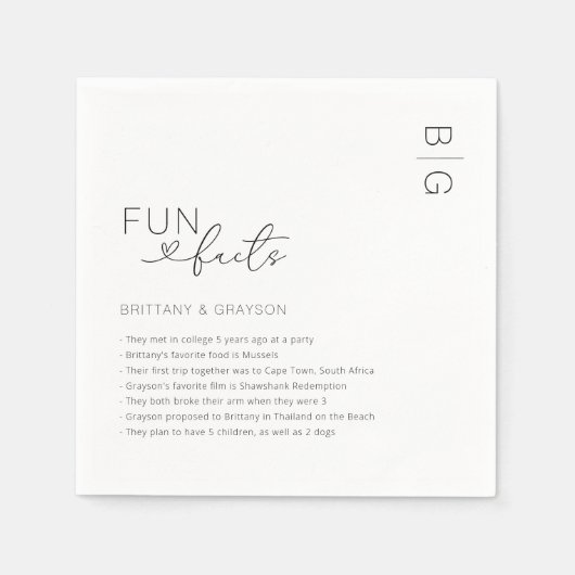 Moderne Monogram Leuke Feiten Bruiloft Servet (Voorkant)