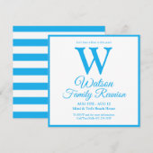 Moderne monogram lichte blauwe strepes gezinsheren kaart (Voorkant / Achterkant)