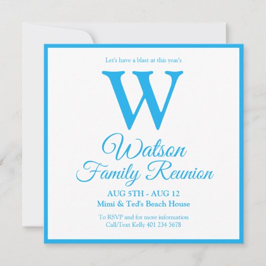 Moderne monogram lichte blauwe strepes gezinsheren kaart (Voorkant)