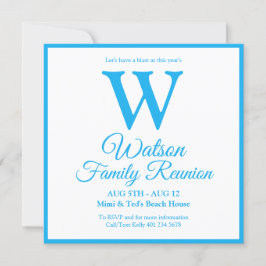 Moderne monogram lichte blauwe strepes gezinsheren kaart