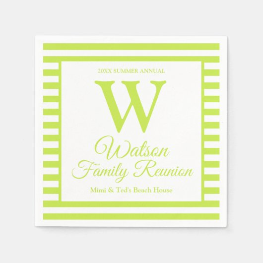 Moderne monogram lichte Groene Stripes Familie Reu Servet (Voorkant)