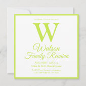 Moderne monogram Lime Green Stripes Familie Reunio Kaart (Voorkant)