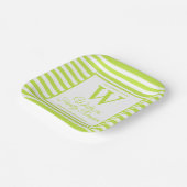 Moderne monogram Lime Green Stripes Familie Reunio Papieren Bordje (Gebogen)
