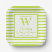 Moderne monogram Lime Green Stripes Familie Reunio Papieren Bordje (Voorkant)