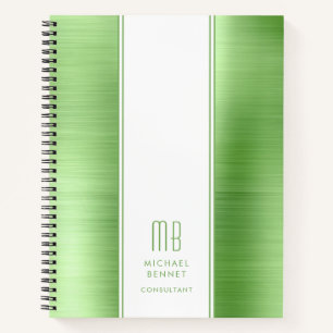 Moderne monogram limegroene zakelijke notitieboek