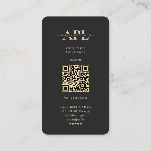 Moderne Monogram Logistiek Aannemer Zwart Goud Visitekaartje (Achterkant)