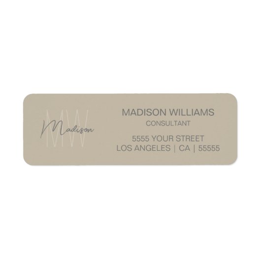 Moderne Monogram Logo Beige Consultant Etiket (Voorkant)