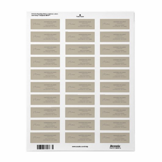 Moderne Monogram Logo Beige Consultant Etiket (Full Sheet)