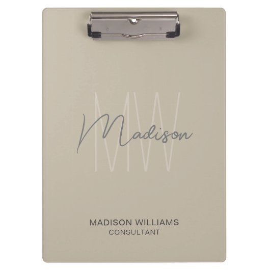 Moderne Monogram Logo Beige Consultant Klembord (Voorkant)
